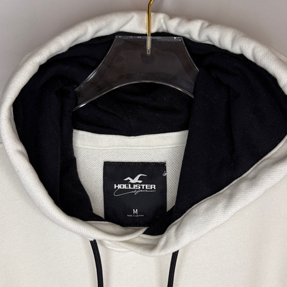 Hollister Men's Logo Pocket Hoodie Sweatshirt - White Black - Medium - Picture 14 of 14